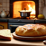 **

>A warm, inviting kitchen scene with a freshly baked Hungarian Pogacha on a wooden cutting board. Steam is rising. Focus on the golden-brown crust and visible layers. Soft, diffused lighting to emphasize the "homey" and comforting feeling. Maybe include a glimpse of a traditional Russian Samovar in the background.

**