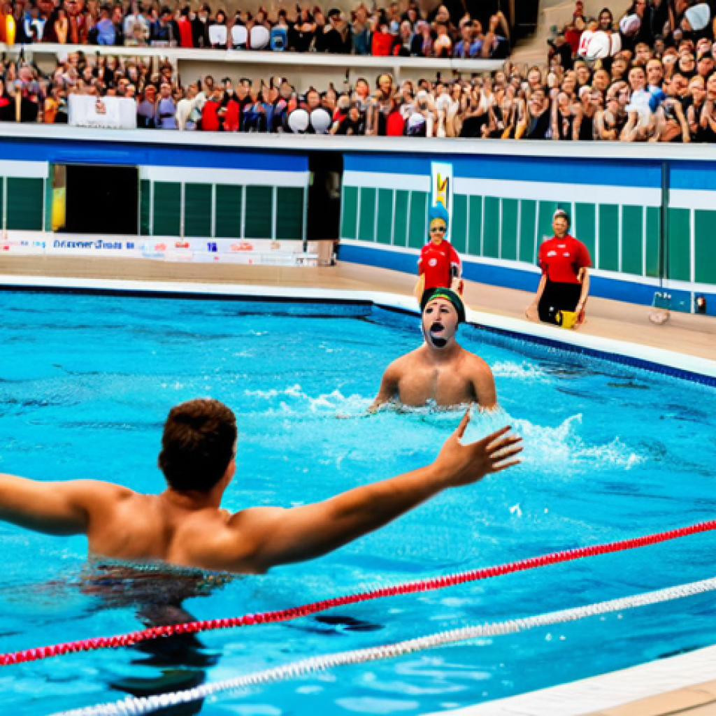 헝가리 스포츠 인기 종목 - **Prompt:** A jubilant crowd cheering at a water polo match in Budapest, Hungary, focusing on the ac...