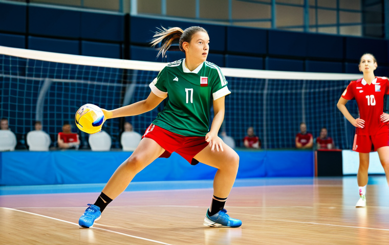 헝가리 스포츠 인기 종목 - **Prompt:** A young girl in Hungary wearing a national team soccer jersey, kicking a soccer ball in ...