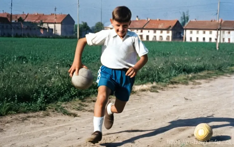 푸스카스 페렌츠 축구 전설 - **A young Ferenc Puskás, around 10-12 years old, full of joy and enthusiasm, playing football with h...