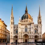 Home 16 헝가리 성 이슈트반 대성당 - A majestic view of St. Stephen’s Cathedral facade in Budapest at golden hour, showcasing its towerin...